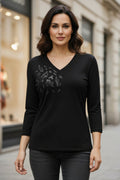 Orly 262119 Black Leopard Print V-Neck Top