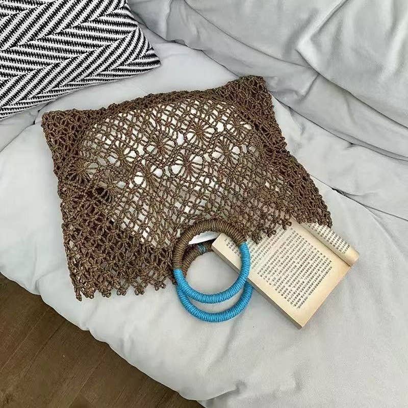 Chocolate & Teal Crochet Tote Bag