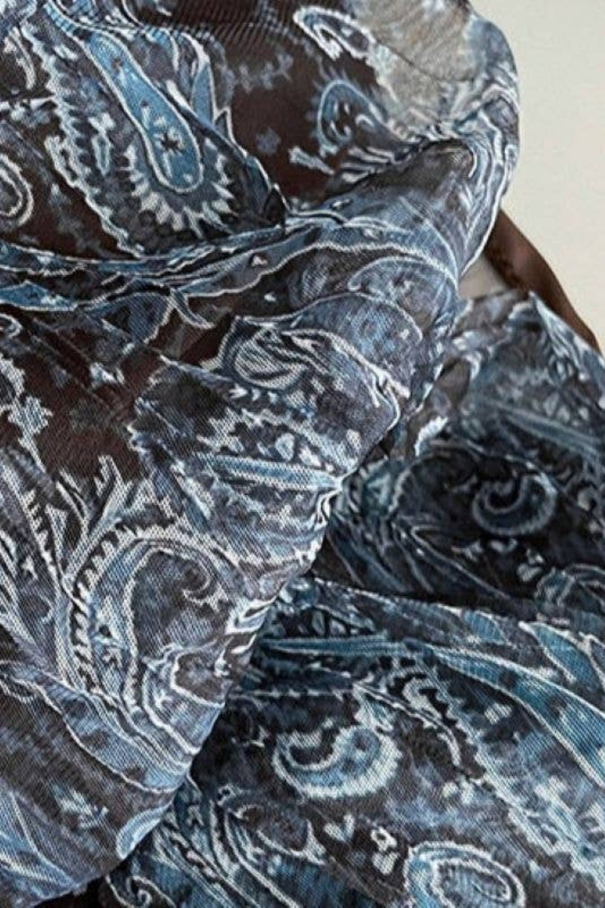 Navy Paisley Pleated Maxi Flowy Skirt