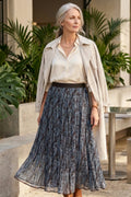 Navy Paisley Pleated Maxi Flowy Skirt