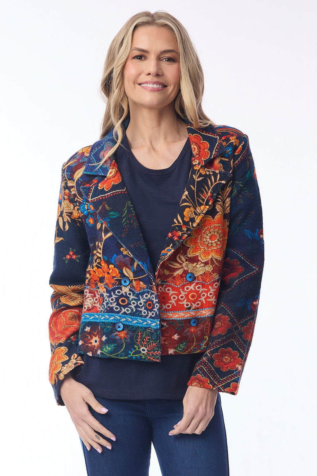 Orientique 62813 Embroidery Print Cropped Jacket