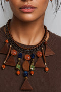 Festival Wooden Geometric Statement Necklace