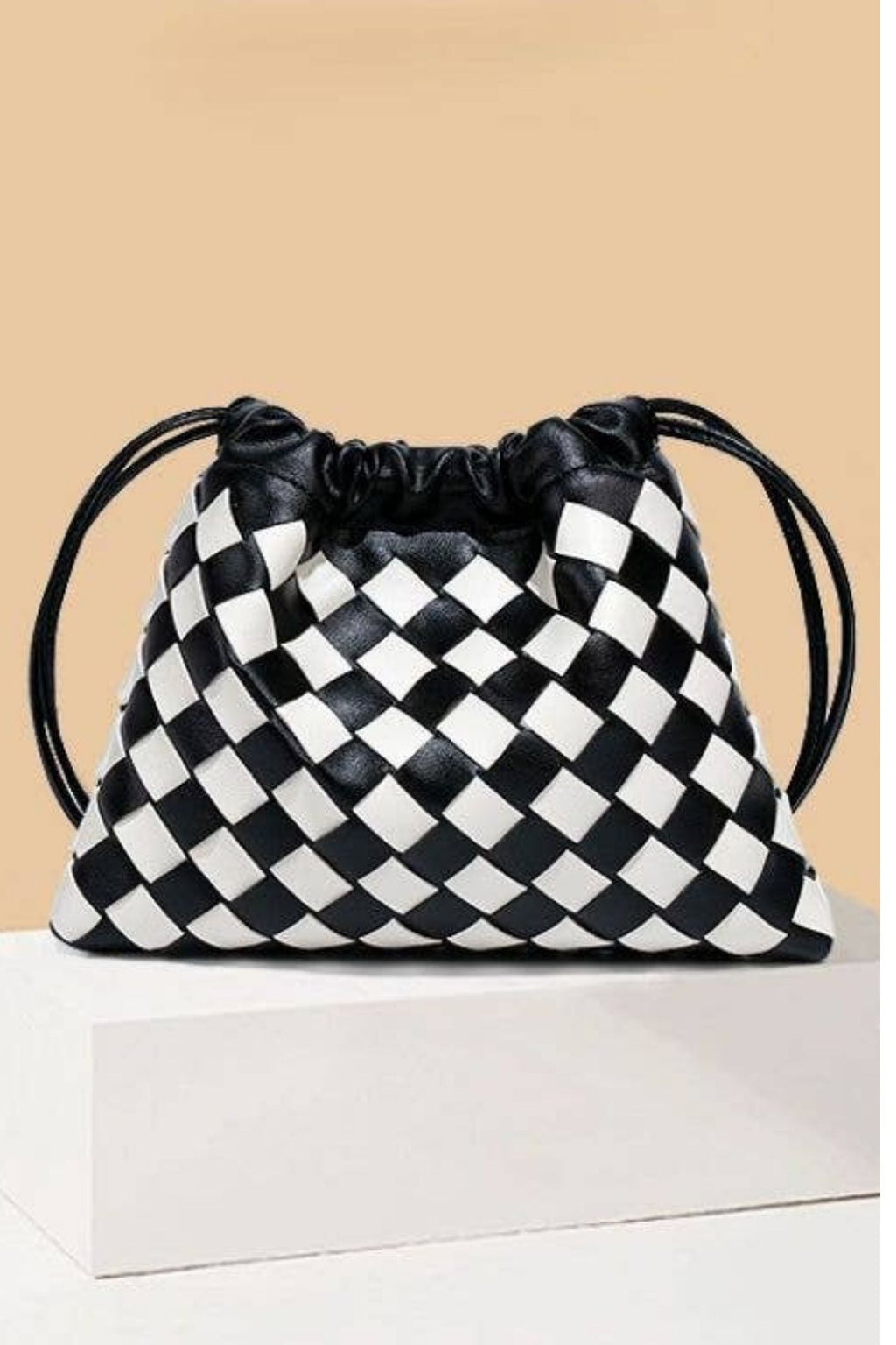 Monochrome Drawstring Pouch Shoulder Bag