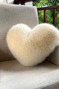 Small Cream Soft Faux Fox Fur Heart Cushion