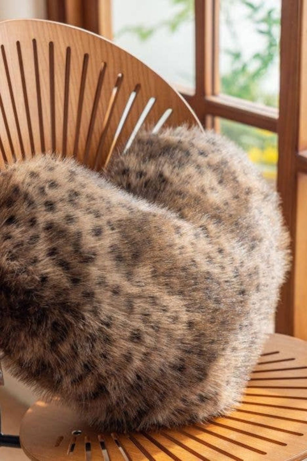 Brown Cheetah Print Fluffy Faux Fur Heart Cushion