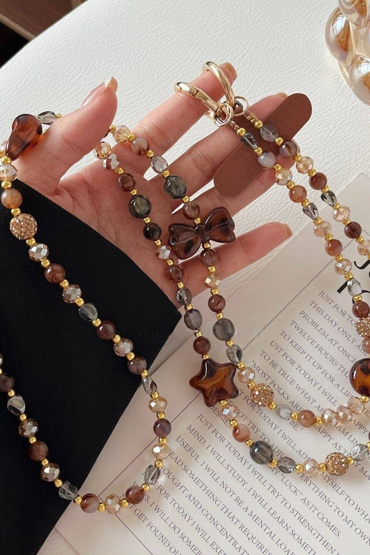Amber Crystal Beaded Phone Chain
