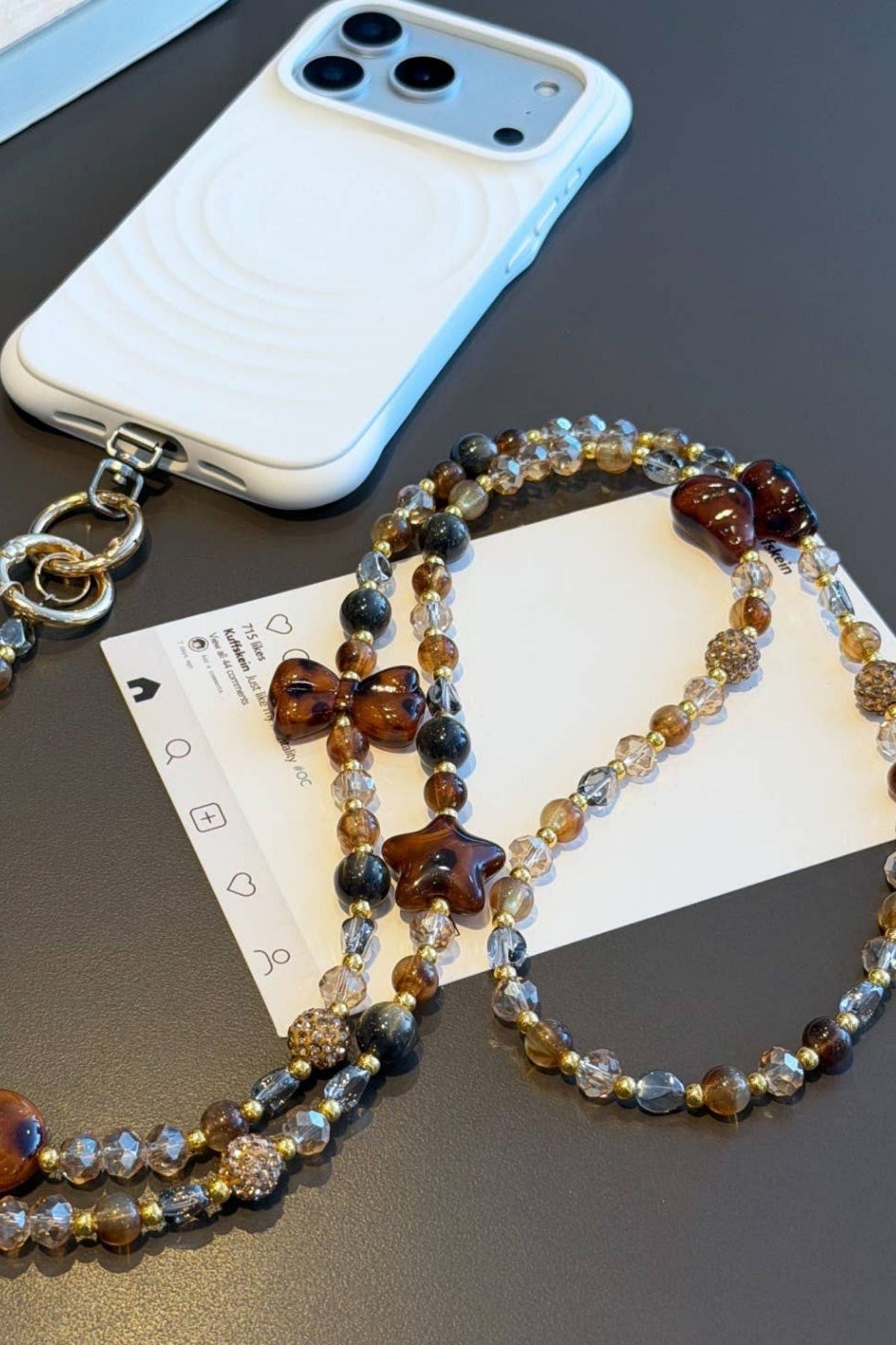 Amber Crystal Beaded Phone Chain