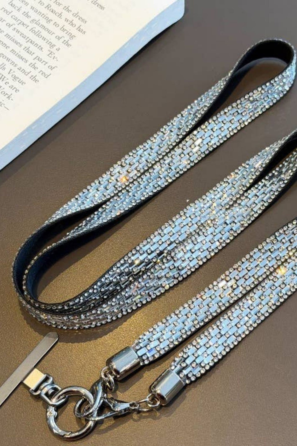 Silver Crystal Rhinestone Phone Lanyard Strap Chain