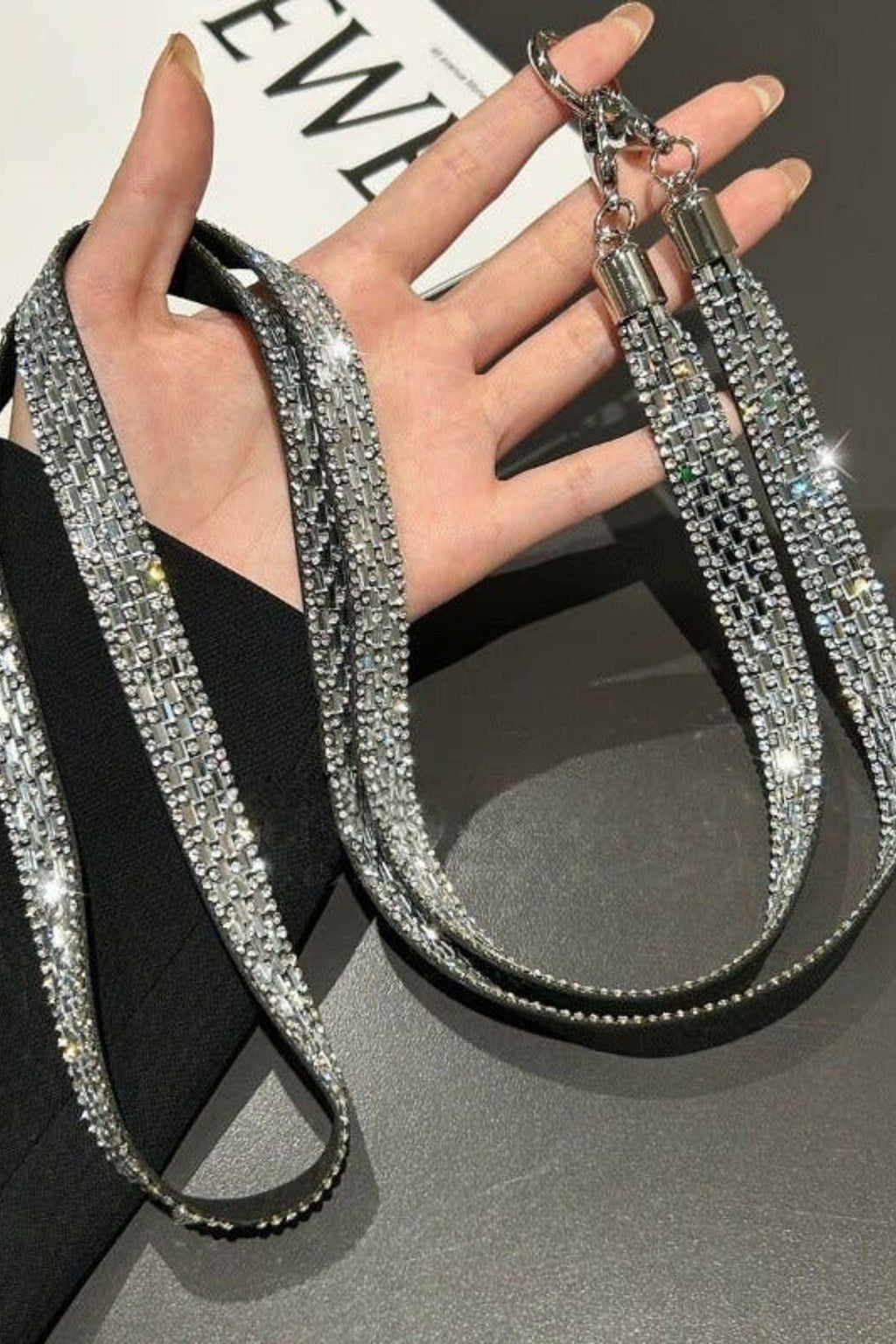 Silver Crystal Rhinestone Phone Lanyard Strap Chain