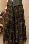 Dark Green Plaid Pleated Maxi Skirt