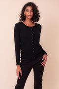 Alison Sheri Black Round Neck Cardigan YRE701