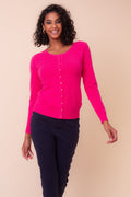 Alison Sheri Fuchsia Pink Round Neck Cardigan YRE701
