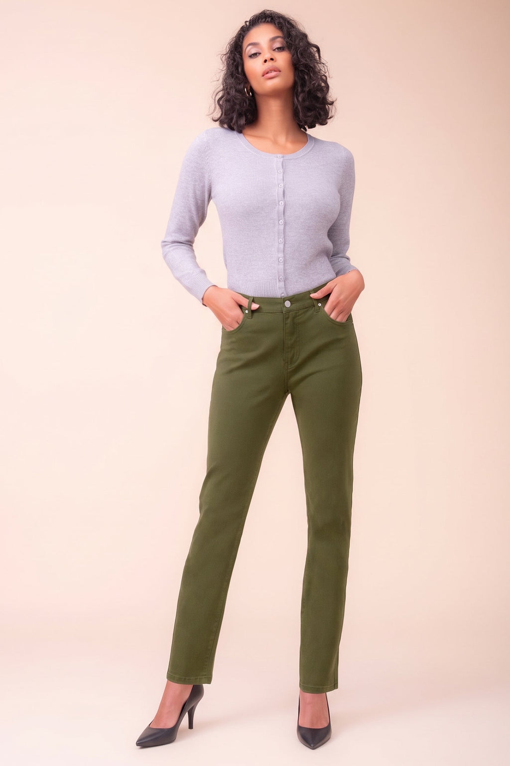 Alison Sheri Khaki Green Straight Leg Jeans PAS2403
