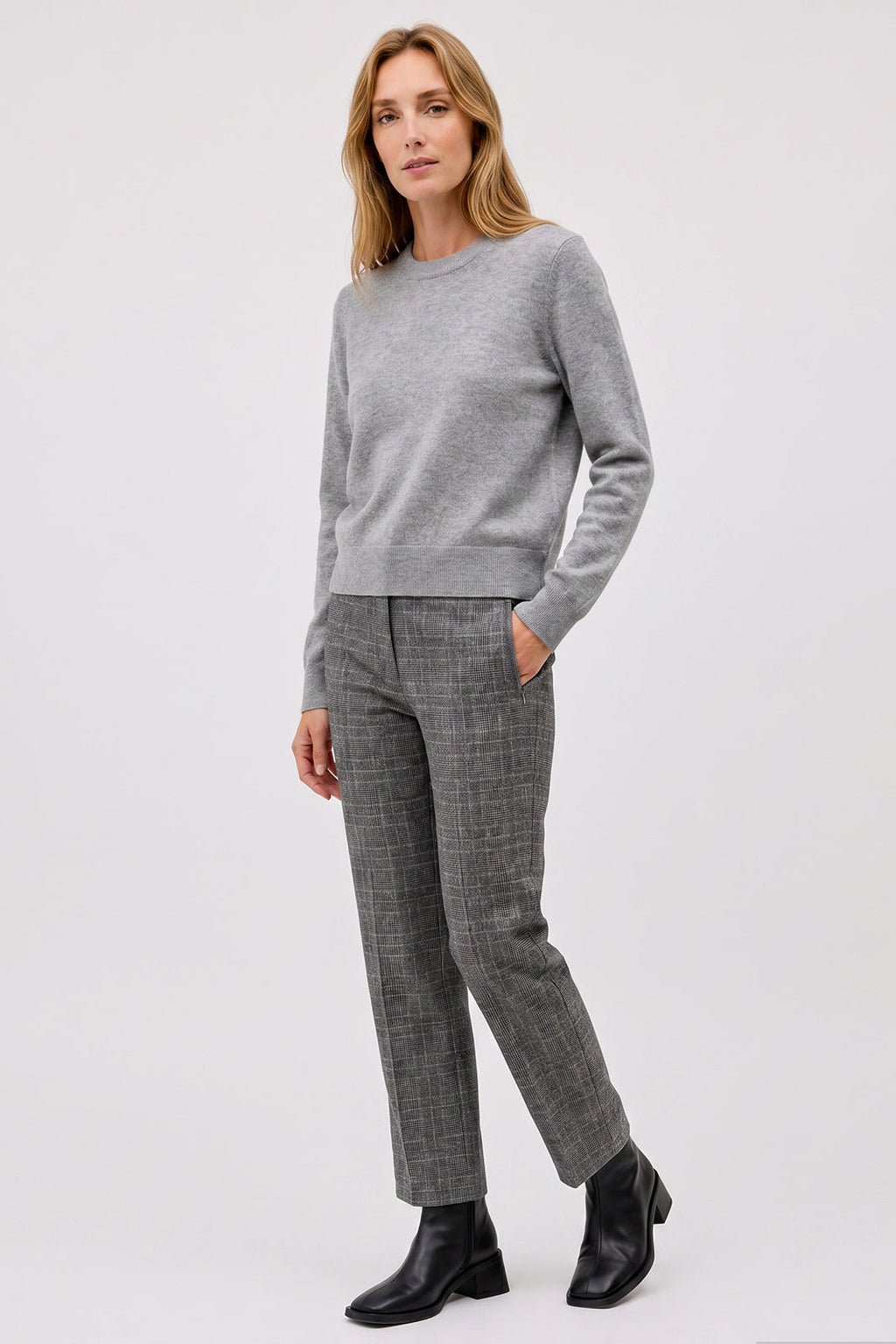 Anna Montana 5667 Rose Grey Check Tweed Trousers