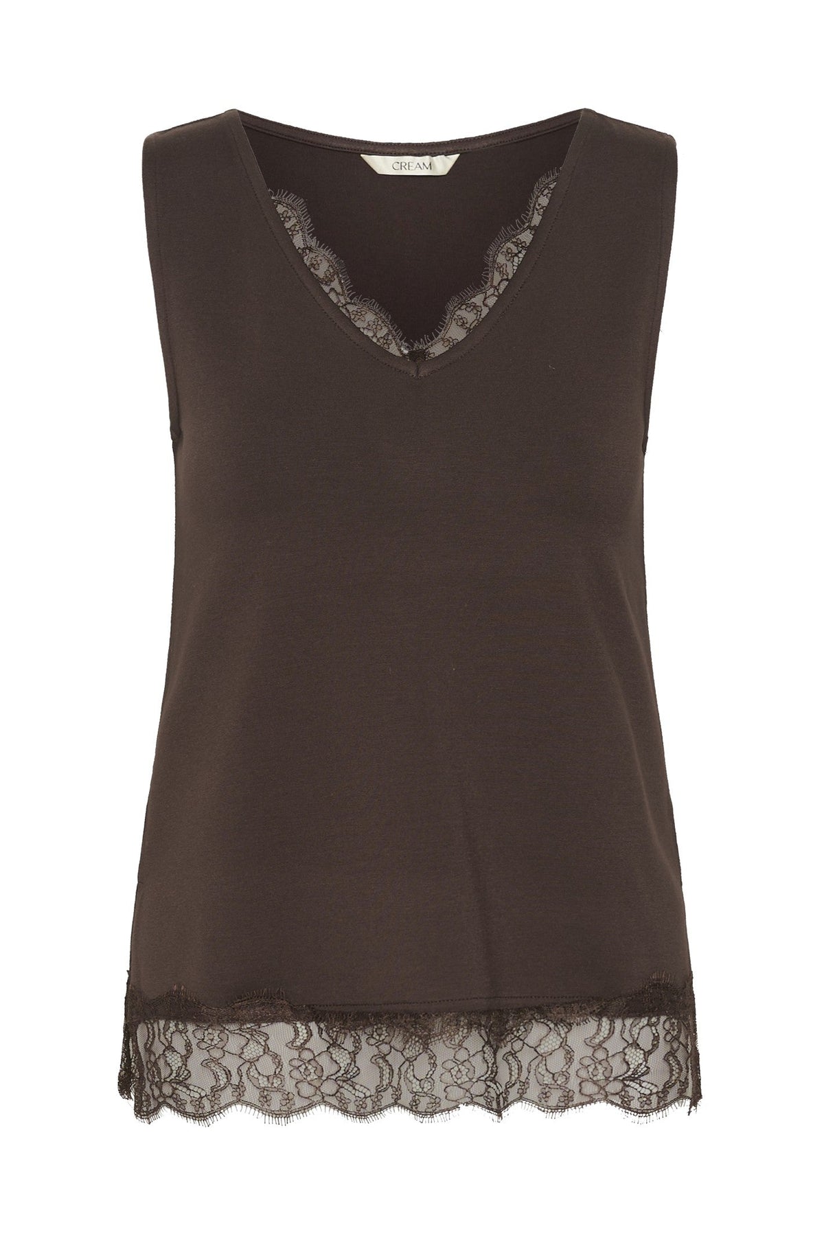 Cream Clothing CRAlvaia Java Brown Jersey Lace Top 10615546 191016