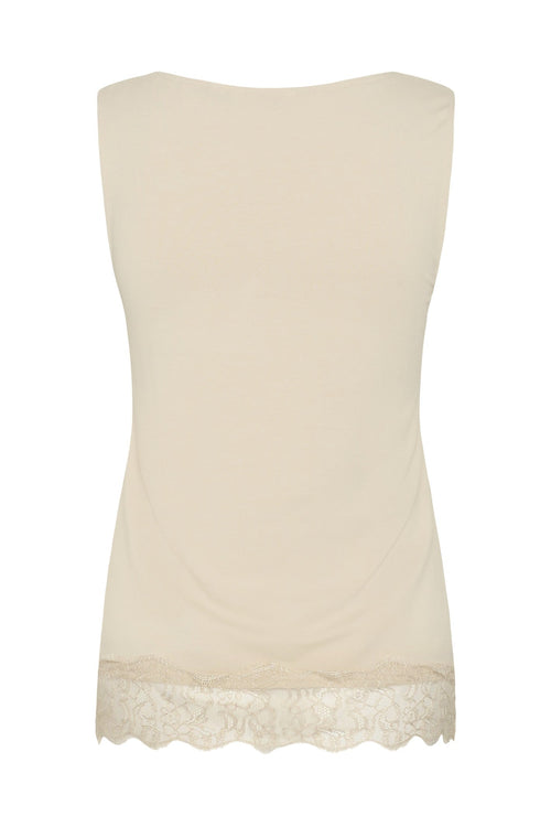 Cream Clothing CRAlvaia Oatmeal Beige Jersey Lace Top 10615546 130401