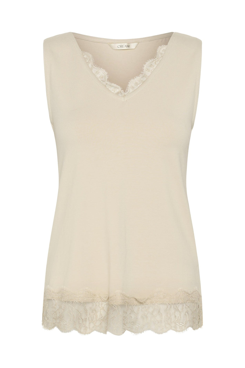 Cream Clothing CRAlvaia Oatmeal Beige Jersey Lace Top 10615546 130401