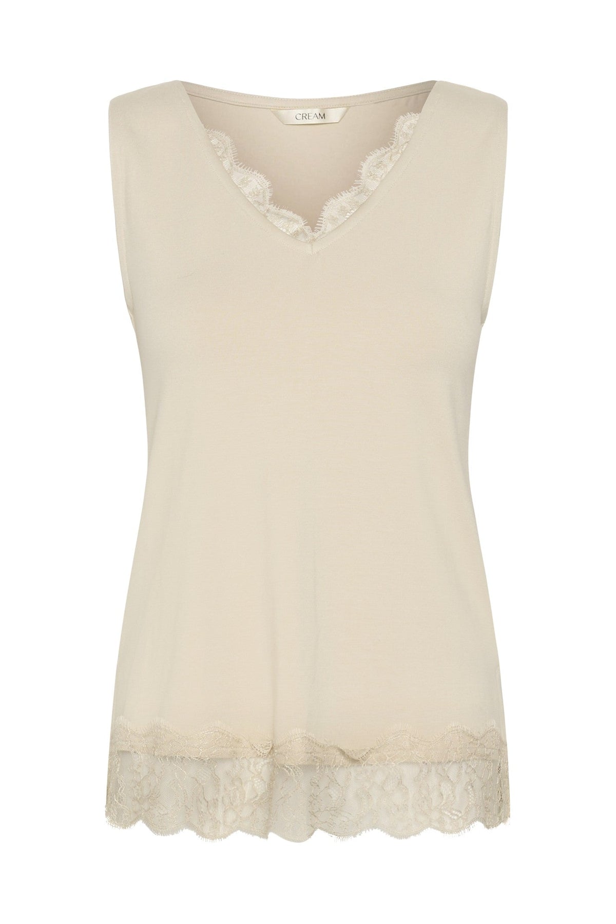 Cream Clothing CRAlvaia Oatmeal Beige Jersey Lace Top 10615546 130401