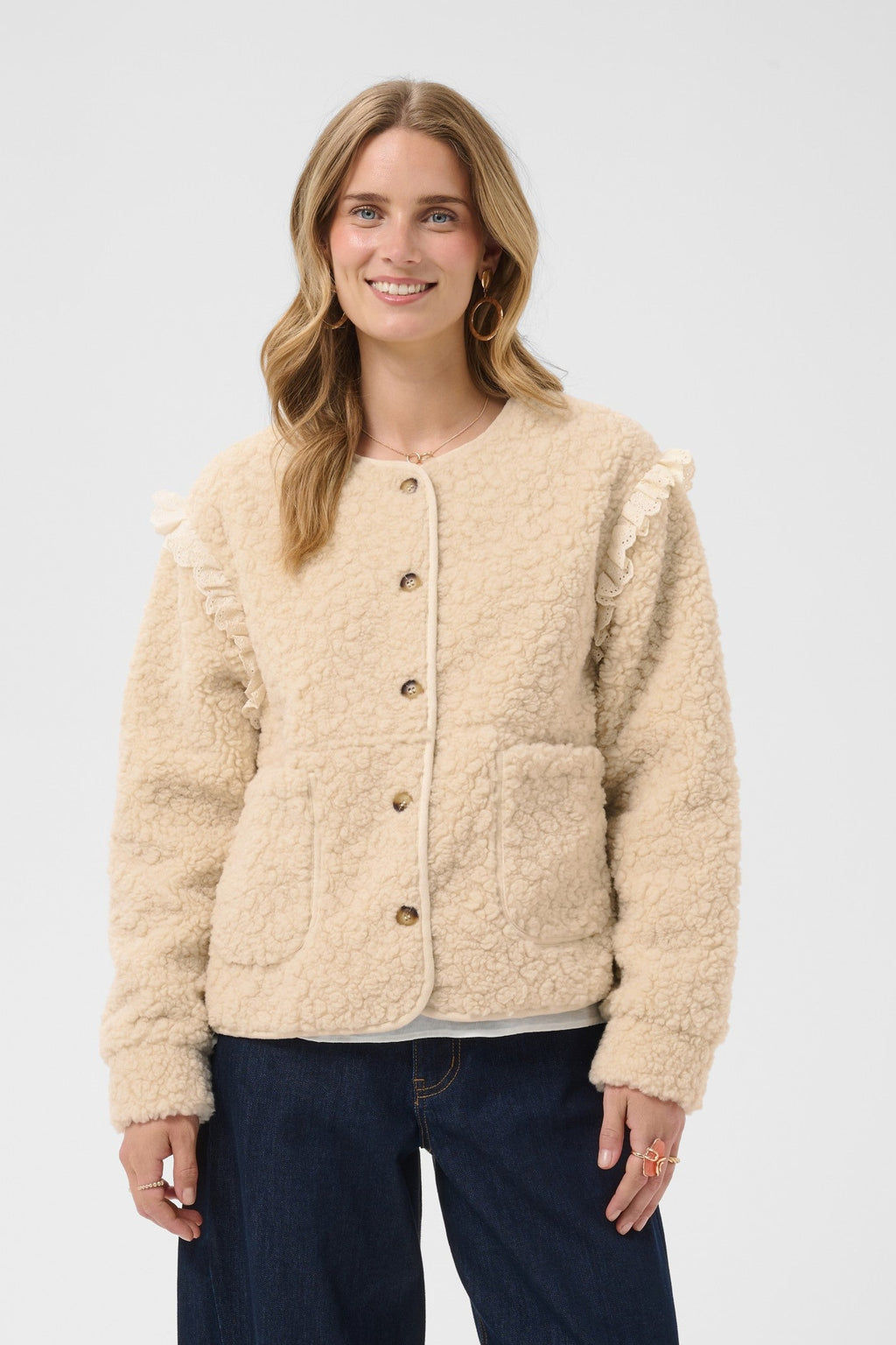 Cream Clothing CRRana Oatmeal Beige Lace Teddy Jacket 10615559 130401