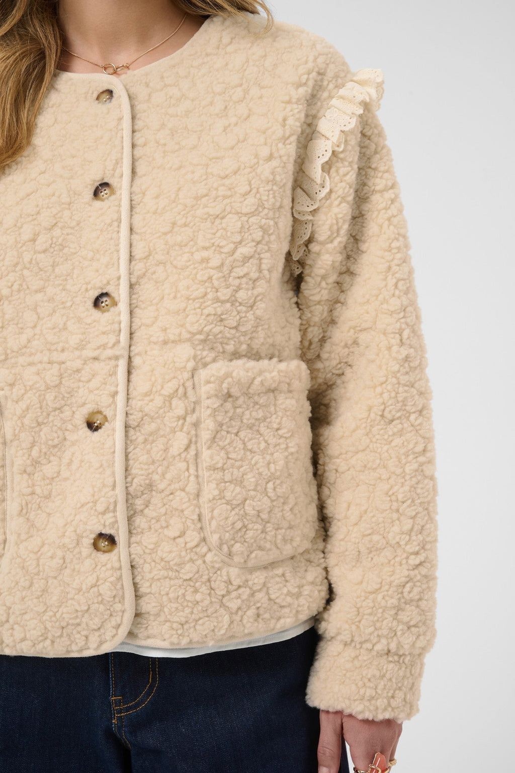 Cream Clothing CRRana Oatmeal Beige Lace Teddy Jacket 10615559 130401