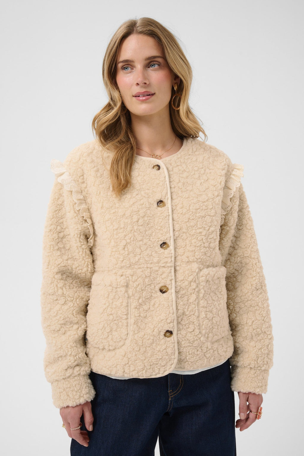 Cream Clothing CRRana Oatmeal Beige Lace Teddy Jacket 10615559 130401