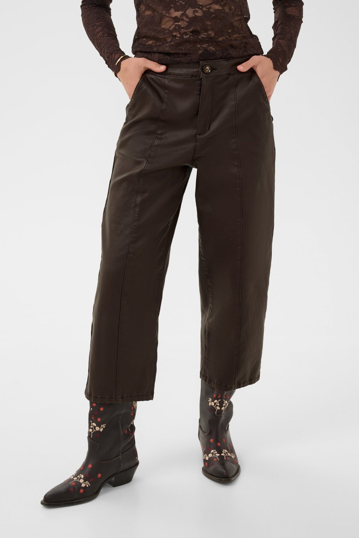Cream Clothing CRWinni Java Brown Coated Trousers 10615348 191016