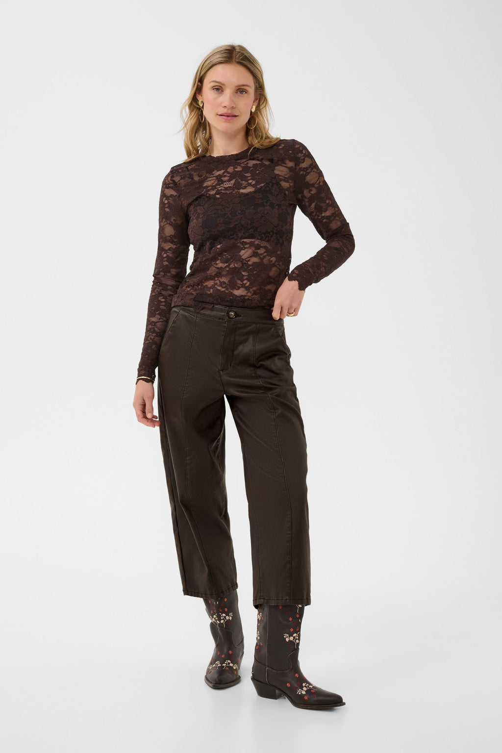 Cream Clothing CRWinni Java Brown Coated Trousers 10615348 191016