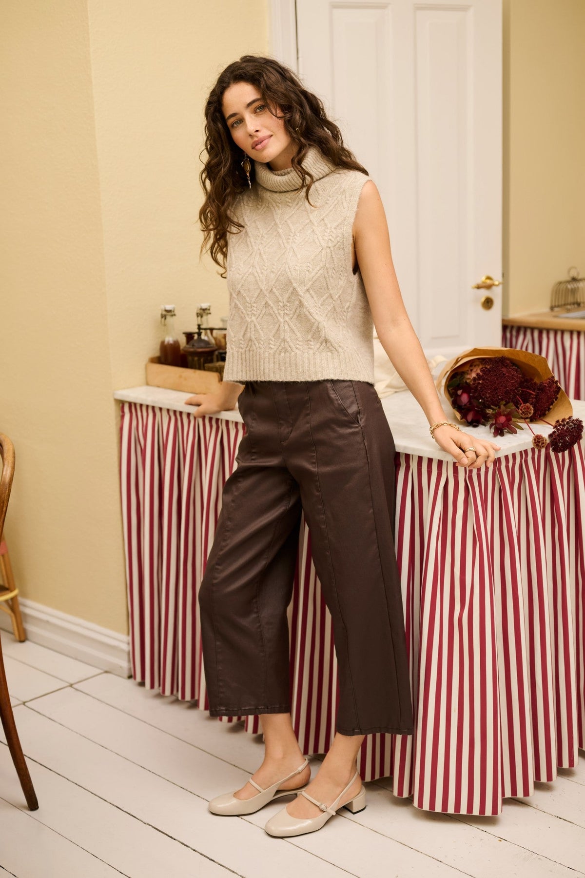 Cream Clothing CRWinni Java Brown Coated Trousers 10615348 191016