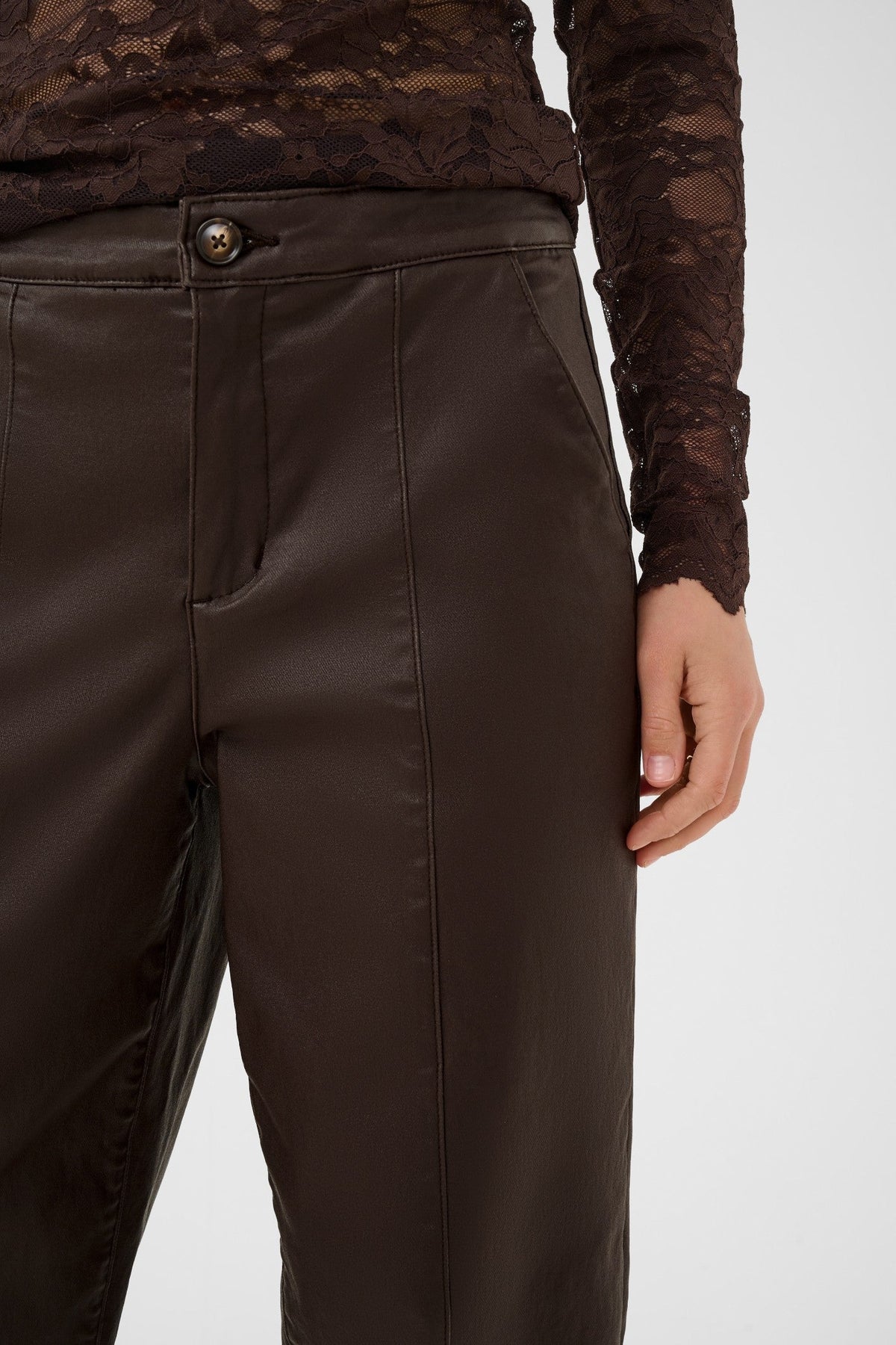Cream Clothing CRWinni Java Brown Coated Trousers 10615348 191016