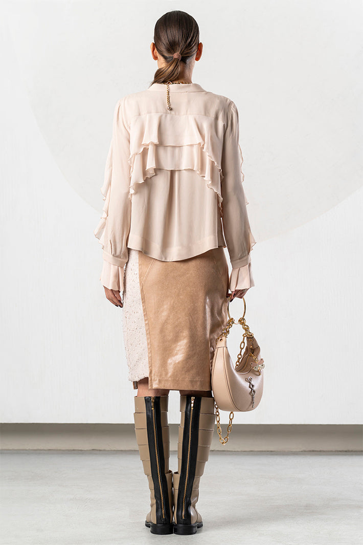 Elisa Cavaletti Beige Ruffle Layer Blouse ELW265030105 12126