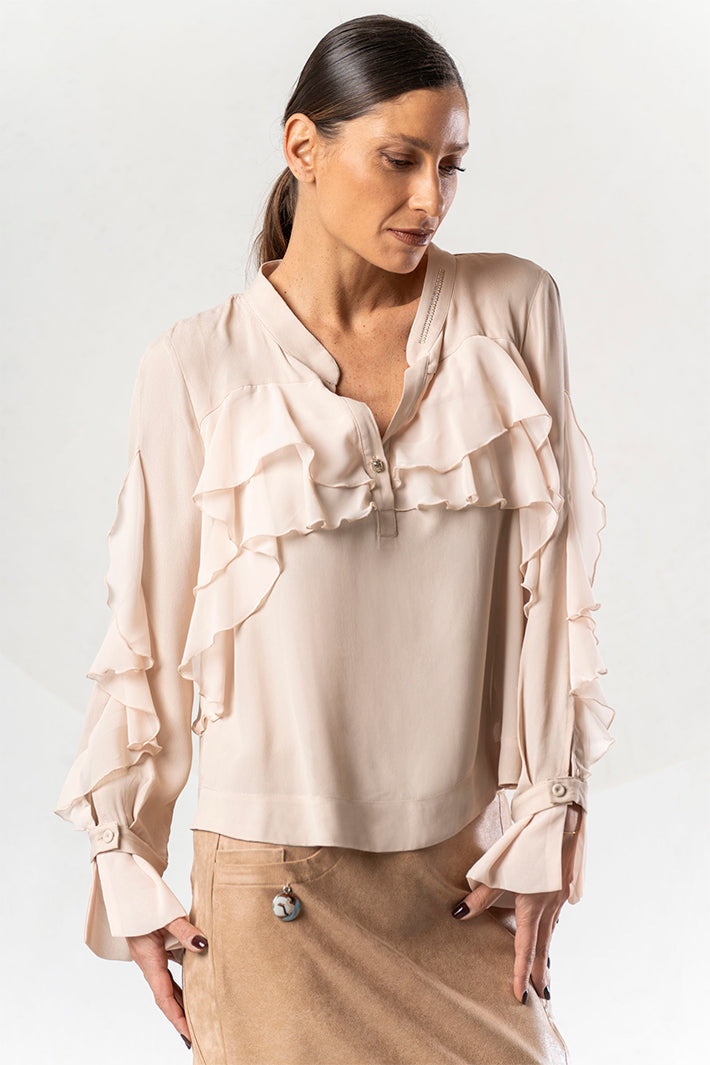 Elisa Cavaletti Beige Ruffle Layer Blouse ELW265030105 12126