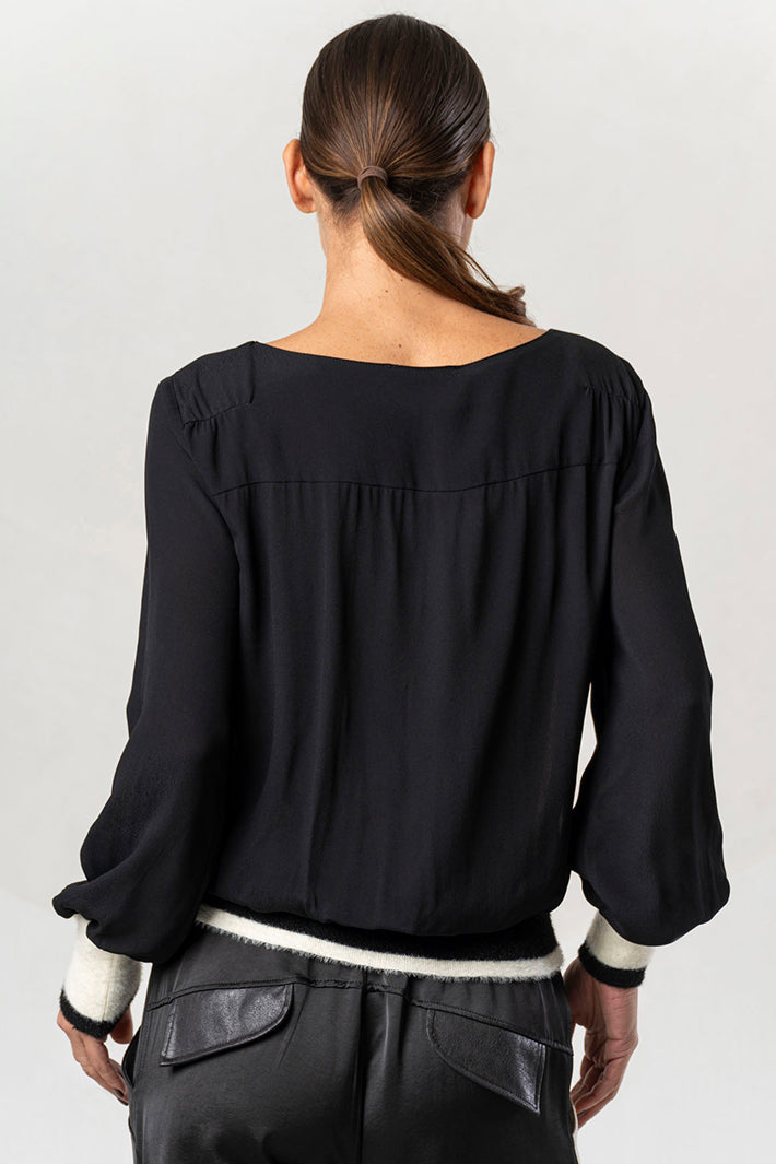 Elisa Cavaletti Black Cream Crushed Ruffle Top ELW265051401 03256