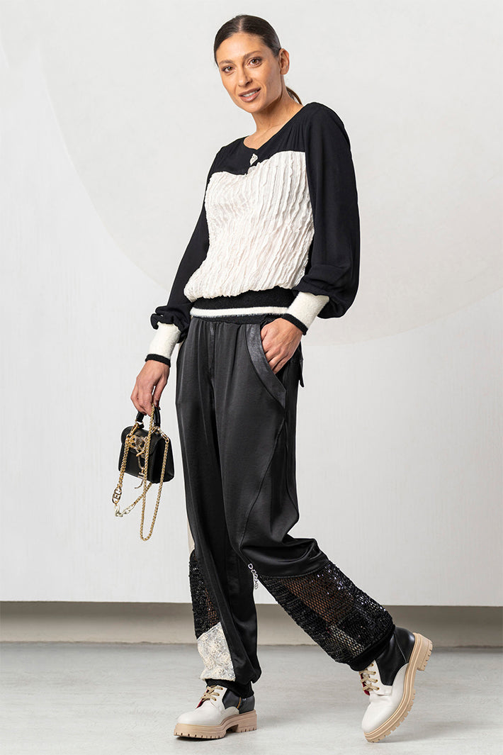 Elisa Cavaletti Black Cream Crushed Ruffle Top ELW265051401 03256