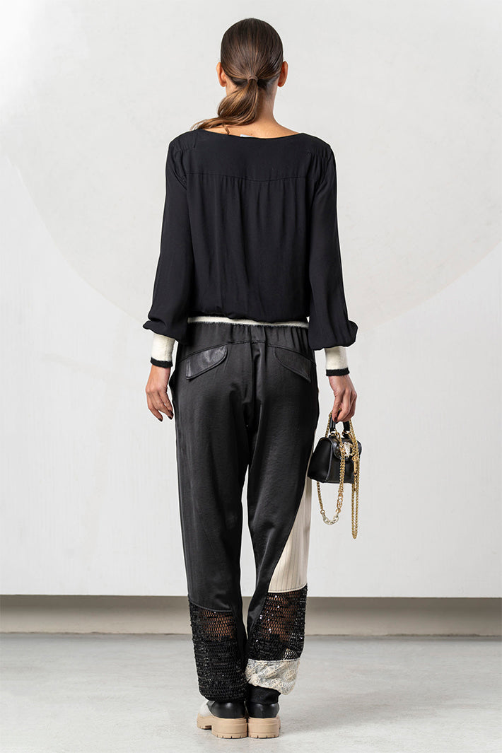 Elisa Cavaletti Black Cream Crushed Ruffle Top ELW265051401 03256