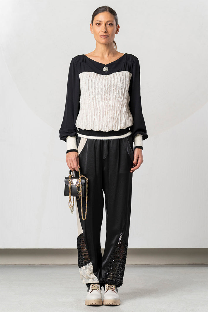 Elisa Cavaletti Black Cream Crushed Ruffle Top ELW265051401 03256
