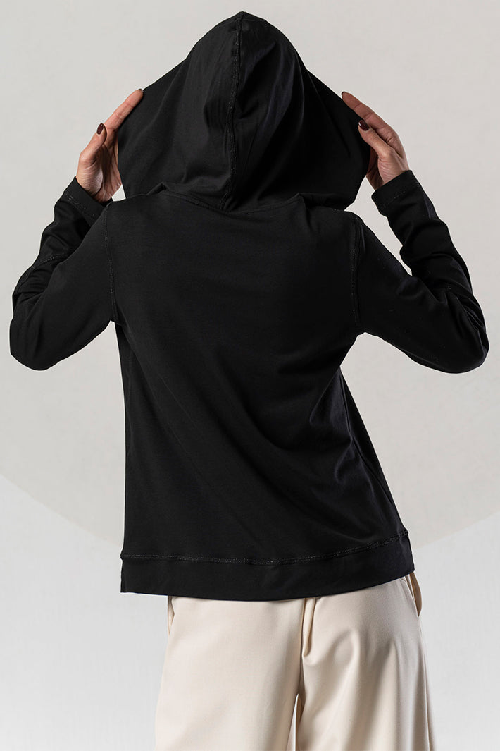 Elisa Cavaletti Black Crystal Heart Hooded Top DD0060212S 02001