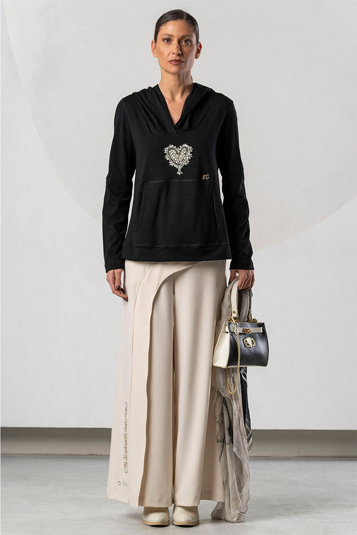Elisa Cavaletti Black Crystal Heart Hooded Top DD0060212S 02001