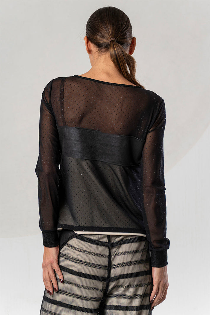 Elisa Cavaletti Black Embellished Mesh Top ELW265017206 02135