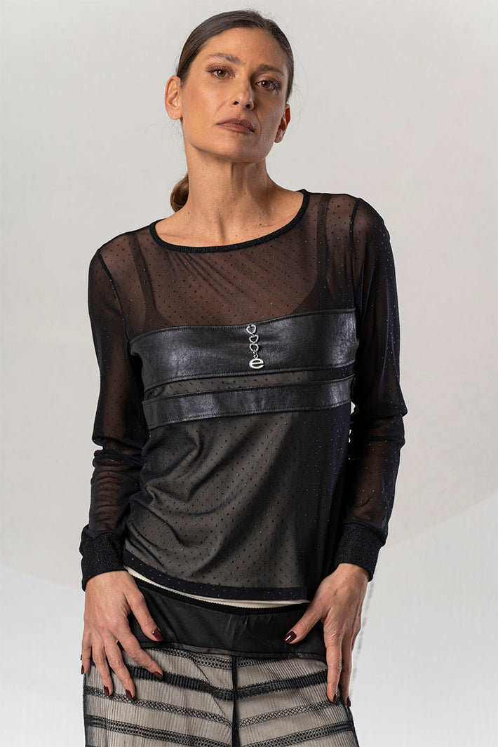 Elisa Cavaletti Black Embellished Mesh Top ELW265017206 02135