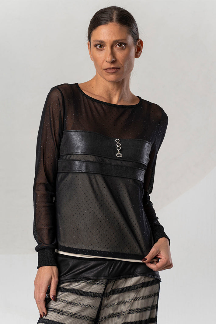 Elisa Cavaletti Black Embellished Mesh Top ELW265017206 02135