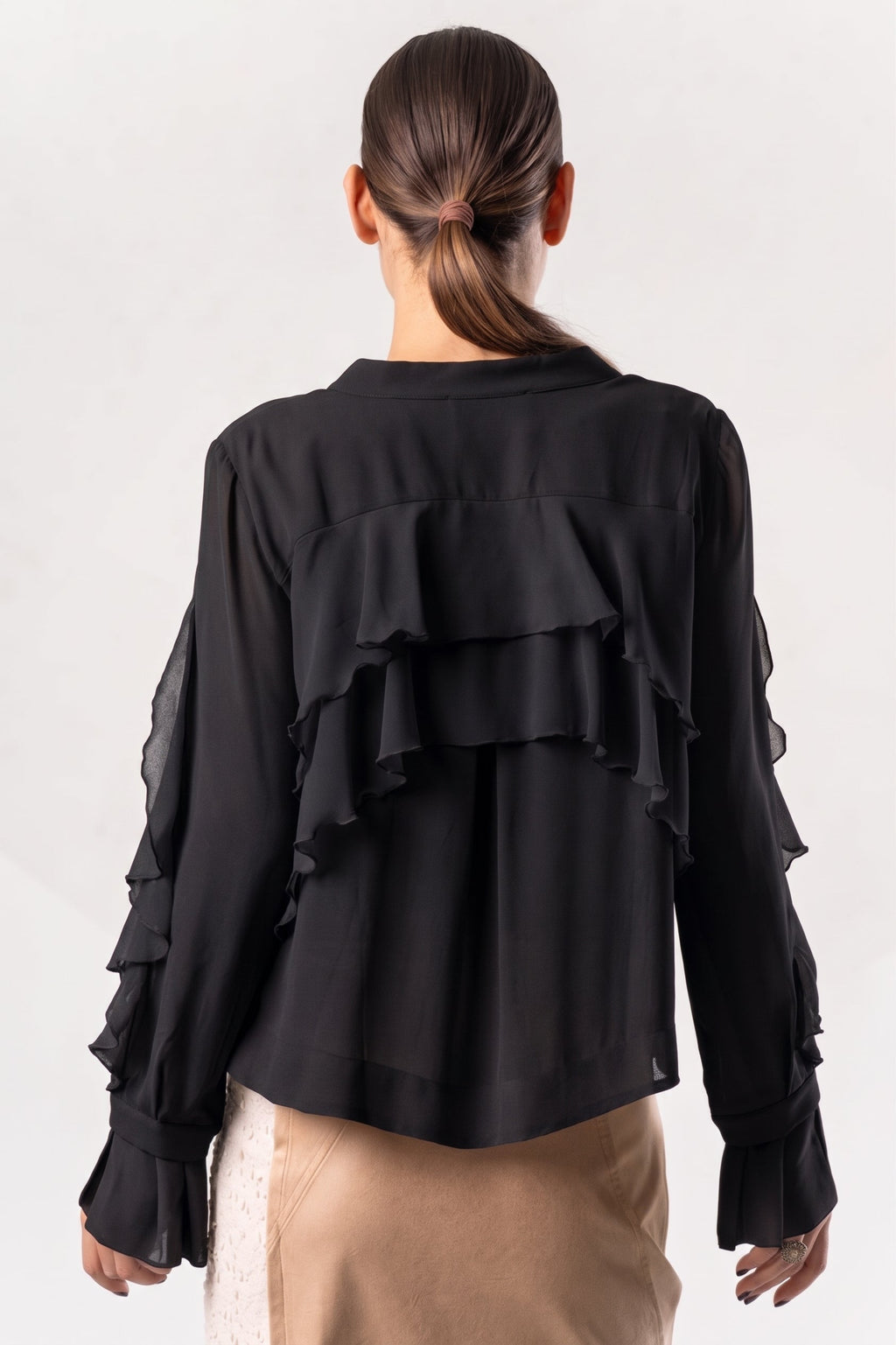 Elisa Cavaletti Black Ruffle Layer Blouse ELW265030105 02001