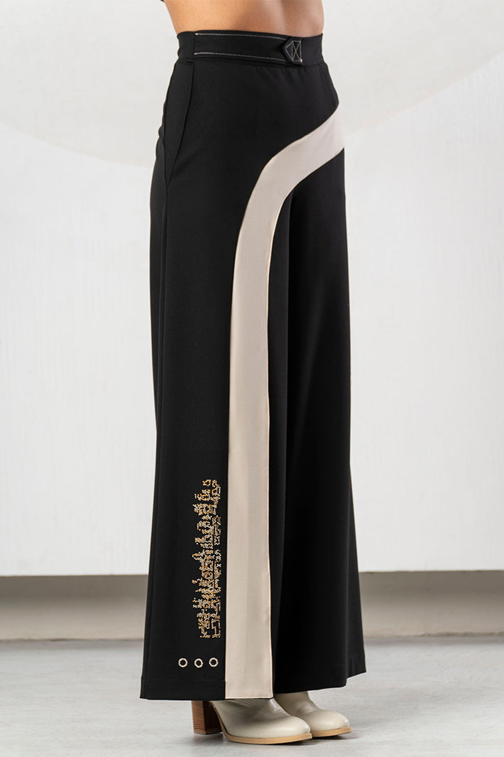 Elisa Cavaletti Black Stone Wide Leg Pull-On Trousers ELW266044205 02135