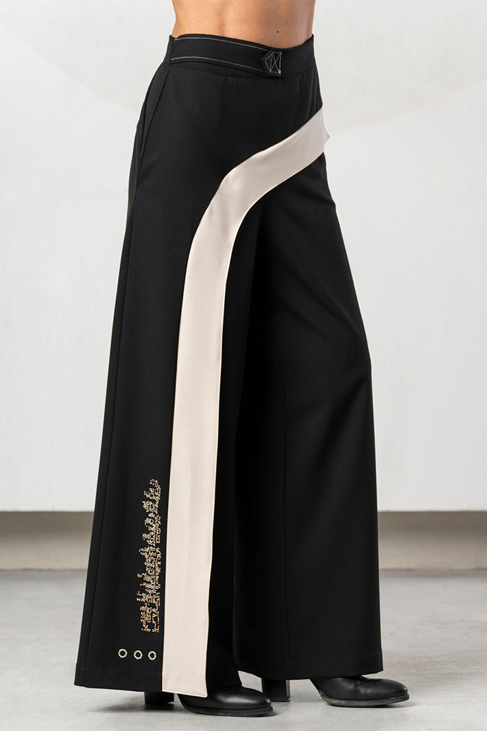 Elisa Cavaletti Black Stone Wide Leg Pull-On Trousers ELW266044205 02135