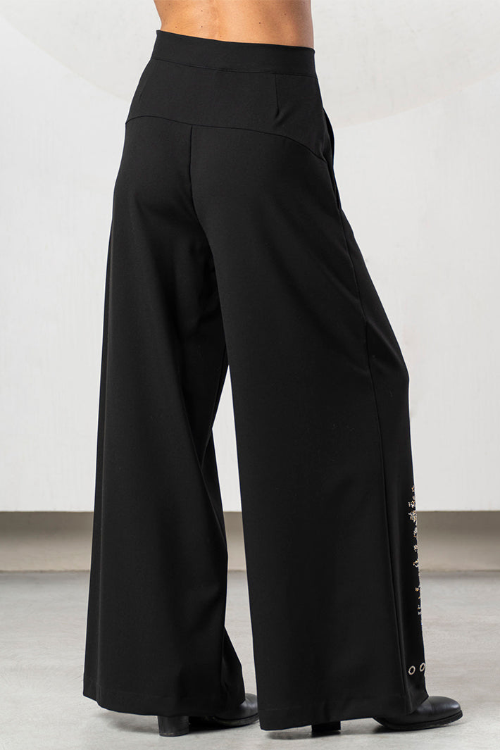 Elisa Cavaletti Black Stone Wide Leg Pull-On Trousers ELW266044205 02135