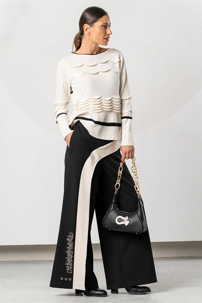 Elisa Cavaletti Black Stone Wide Leg Pull-On Trousers ELW266044205 02135