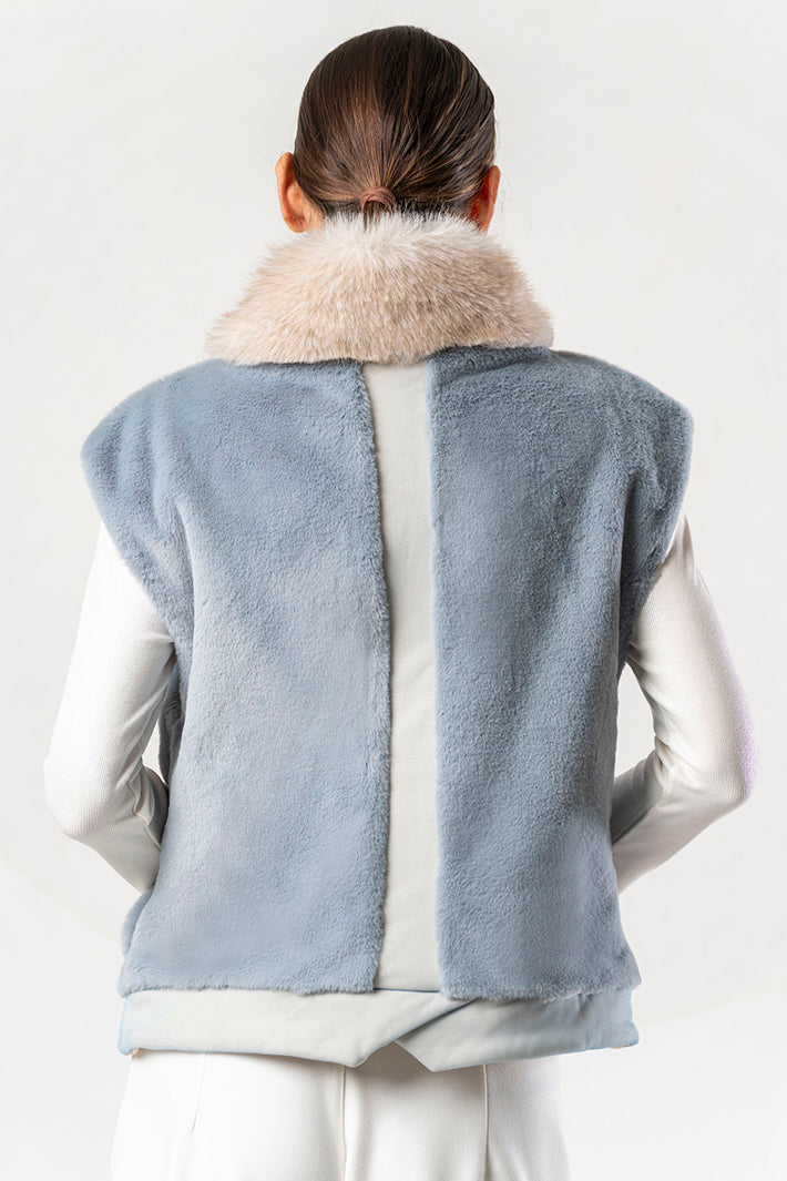 Elisa Cavaletti Blue Teddy Faux Fur Gilet Sleeveless ELW267014504 16086