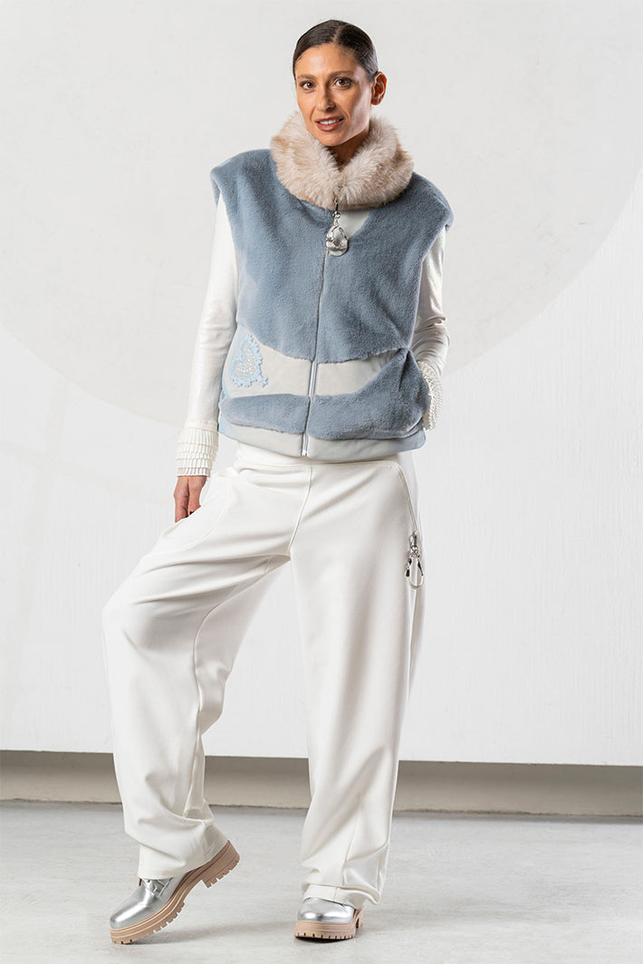 Elisa Cavaletti Blue Teddy Faux Fur Gilet Sleeveless ELW267014504 16086