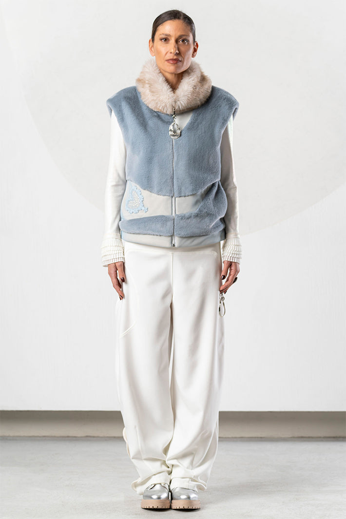 Elisa Cavaletti Blue Teddy Faux Fur Gilet Sleeveless ELW267014504 16086