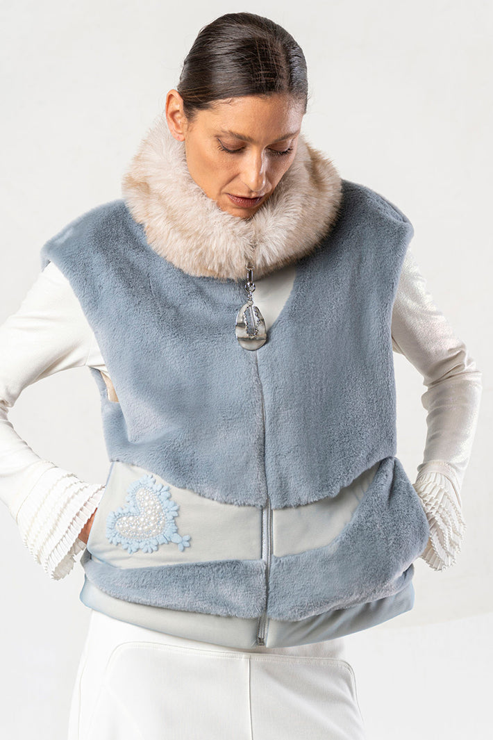 Elisa Cavaletti Blue Teddy Faux Fur Gilet Sleeveless ELW267014504 16086
