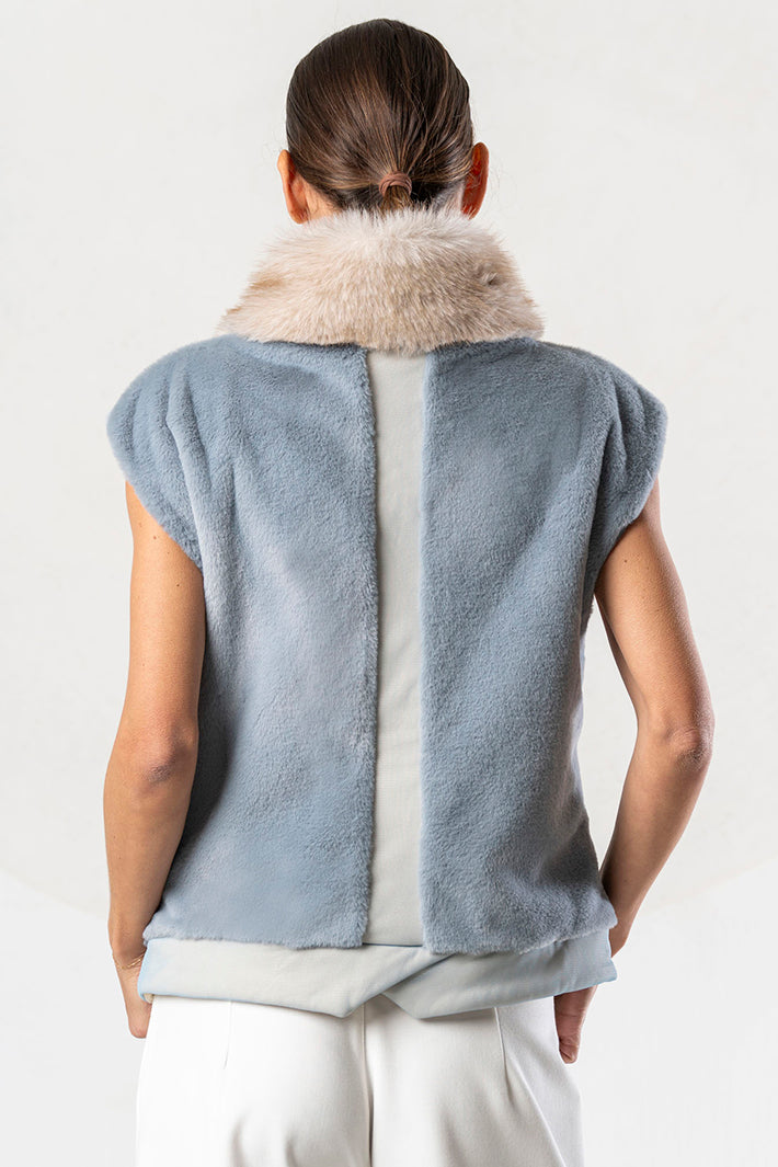 Elisa Cavaletti Blue Teddy Faux Fur Gilet Sleeveless ELW267014504 16086